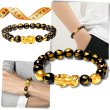 Load image into Gallery viewer, Bracciale in ossidiana nero e oro
