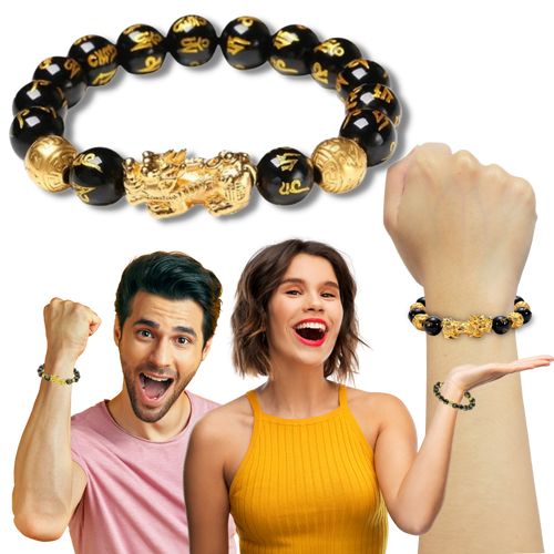 Bracciale in ossidiana nero e oro - Ozerty