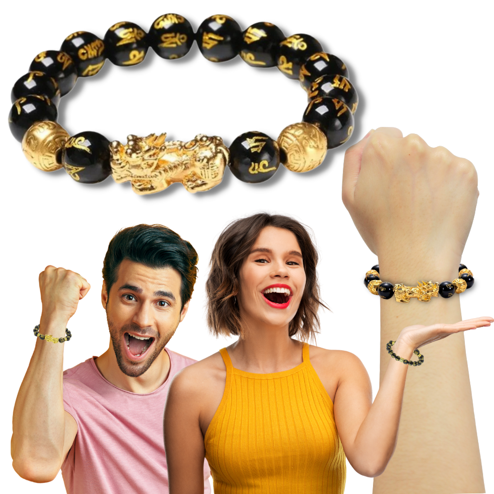 Bracciale in ossidiana nero e oro - Ozerty