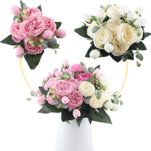 Load image into Gallery viewer, Bouquet di fiori artificiali di seta con peonie e rose
