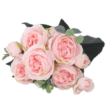 Load image into Gallery viewer, Bouquet di fiori artificiali di seta con peonie e rose
