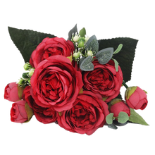 Load image into Gallery viewer, Bouquet di fiori artificiali di seta con peonie e rose

