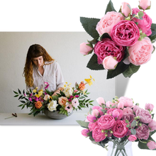 Load image into Gallery viewer, Bouquet di fiori artificiali di seta con peonie e rose - Ozerty
