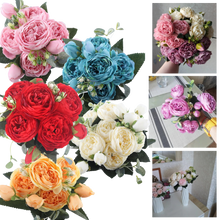 Load image into Gallery viewer, Bouquet di fiori artificiali di seta con peonie e rose - Ozerty
