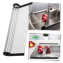 Load image into Gallery viewer, Scolapiatti in acciaio inossidabile arrotolabile per piatti e alimenti - Ozerty
