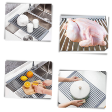 Load image into Gallery viewer, Scolapiatti in acciaio inossidabile arrotolabile per piatti e alimenti - Ozerty
