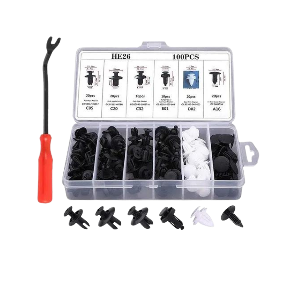 Set di clip per pannello porta auto -Set 100 pezzi con utensile - Ozerty