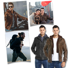 Load image into Gallery viewer, Giacca da moto classica in pelle marrone - Ozerty
