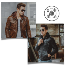 Load image into Gallery viewer, Giacca da moto classica in pelle marrone - Ozerty
