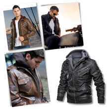 Load image into Gallery viewer, Giacca da moto classica in pelle marrone - Ozerty
