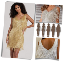 Carica l&#39;immagine nel visualizzatore di Gallery, Vestito slip con scollo a V in paillettes  - Ozerty
