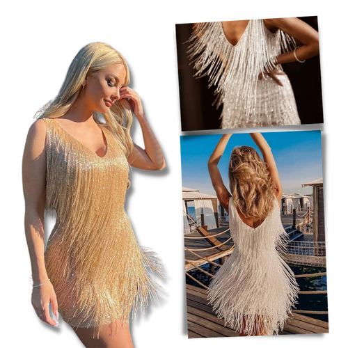 Vestito slip con scollo a V in paillettes  - Ozerty