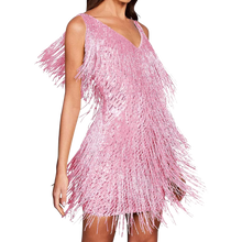 Carica l&#39;immagine nel visualizzatore di Gallery, Vestito slip con scollo a V in paillettes  -Rosa/SRosa/MRosa/LRosa/XLRosa/XXLRosa/3XL - Ozerty
